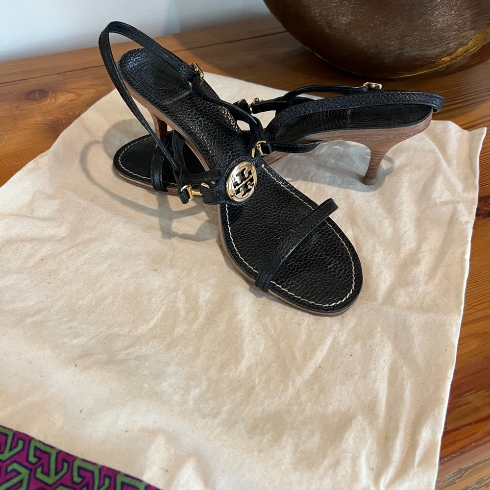 Tory Burch Black Heels with Elegant Strappy Design